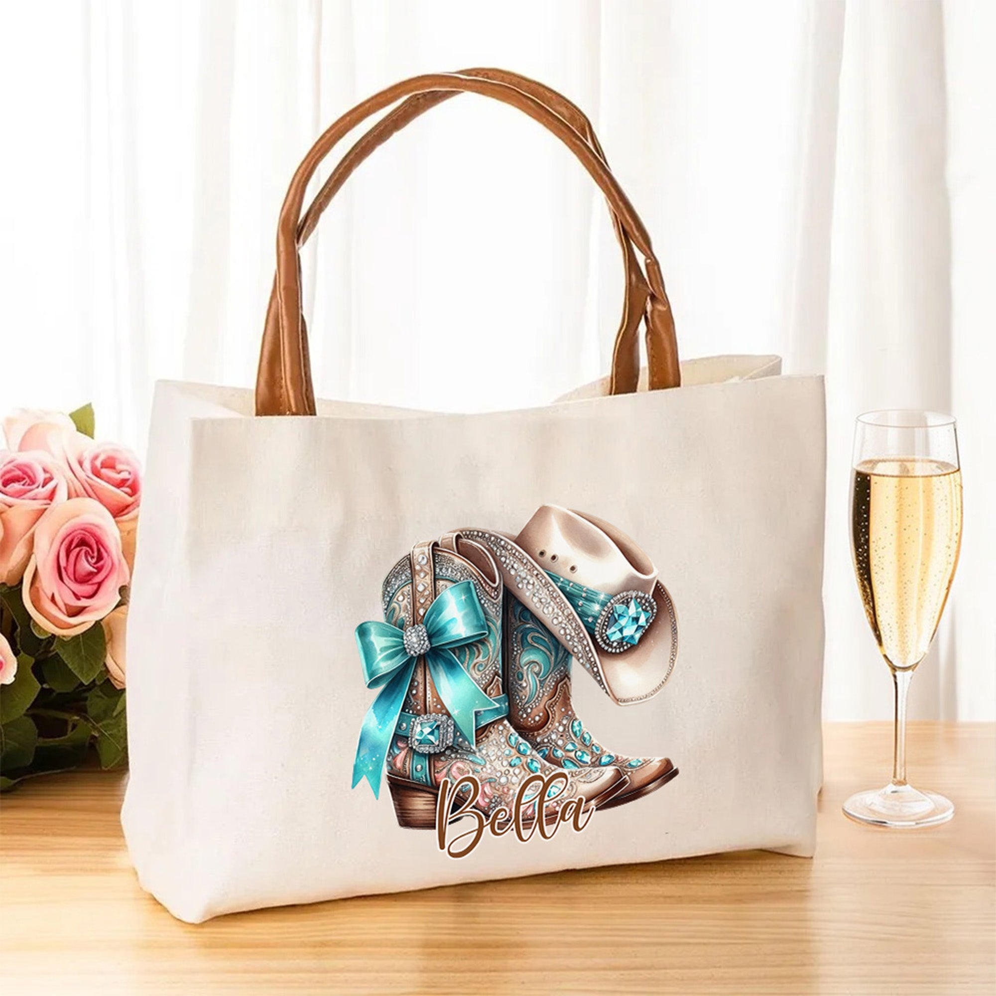 Personalizada Vintage Botas de estilo joya Bolsa de lona con nombre Fiesta de boda Día de la Madre Regalo de Navidad para Cowgirl Dama de honor Mamá