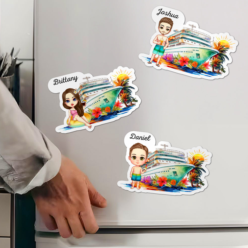Iman de nevera personalizado de la era de los cruceros con el nombre del personaje de dibujos animados Cocotero Viaje Vacaciones de verano Regalo para la familia Amigos