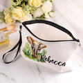 Bolsa de maquillaje de lino con nombre y pulsera personalizada con diseño de elefante de acuarela o selva Accesorios de viaje Regalo de cumpleaños para mujeres amantes de los elefantes