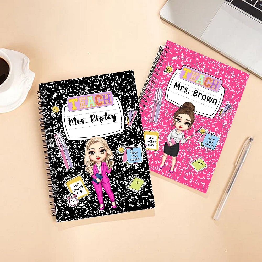 Libreta personalizada Best Teacher Ever Cartoon Character Teacher A5 con nombre Teacher's Day Appreciation Gift for Teacher