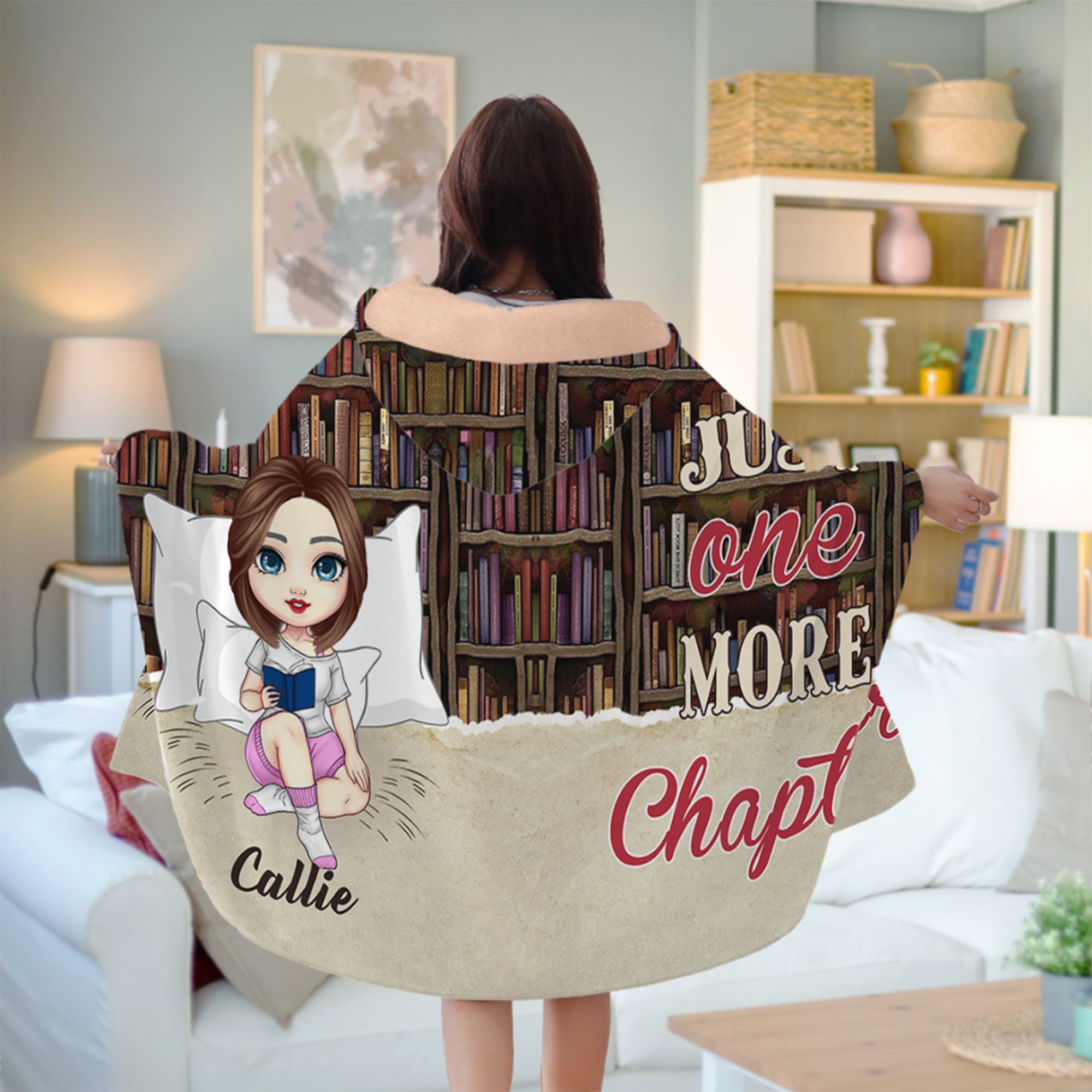 Estantería personalizada Personaje de dibujos animados Manta suave con capucha y nombre Decoración del hogar Regalo de cumpleaños para los amantes de los libros