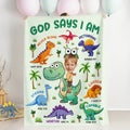 Dinosaurio personalizado Dios dice que soy cara de la foto suave manta decoración del hogar cumpleaños bautizo regalo para niños niñas