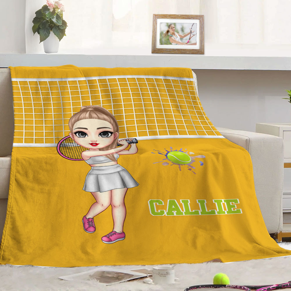 Personaje de dibujos animados personalizado Tenis Pickle Ball Badminton Suave manta con nombre Decoración del hogar Regalo de cumpleaños para los hombres las mujeres amantes de la pelota