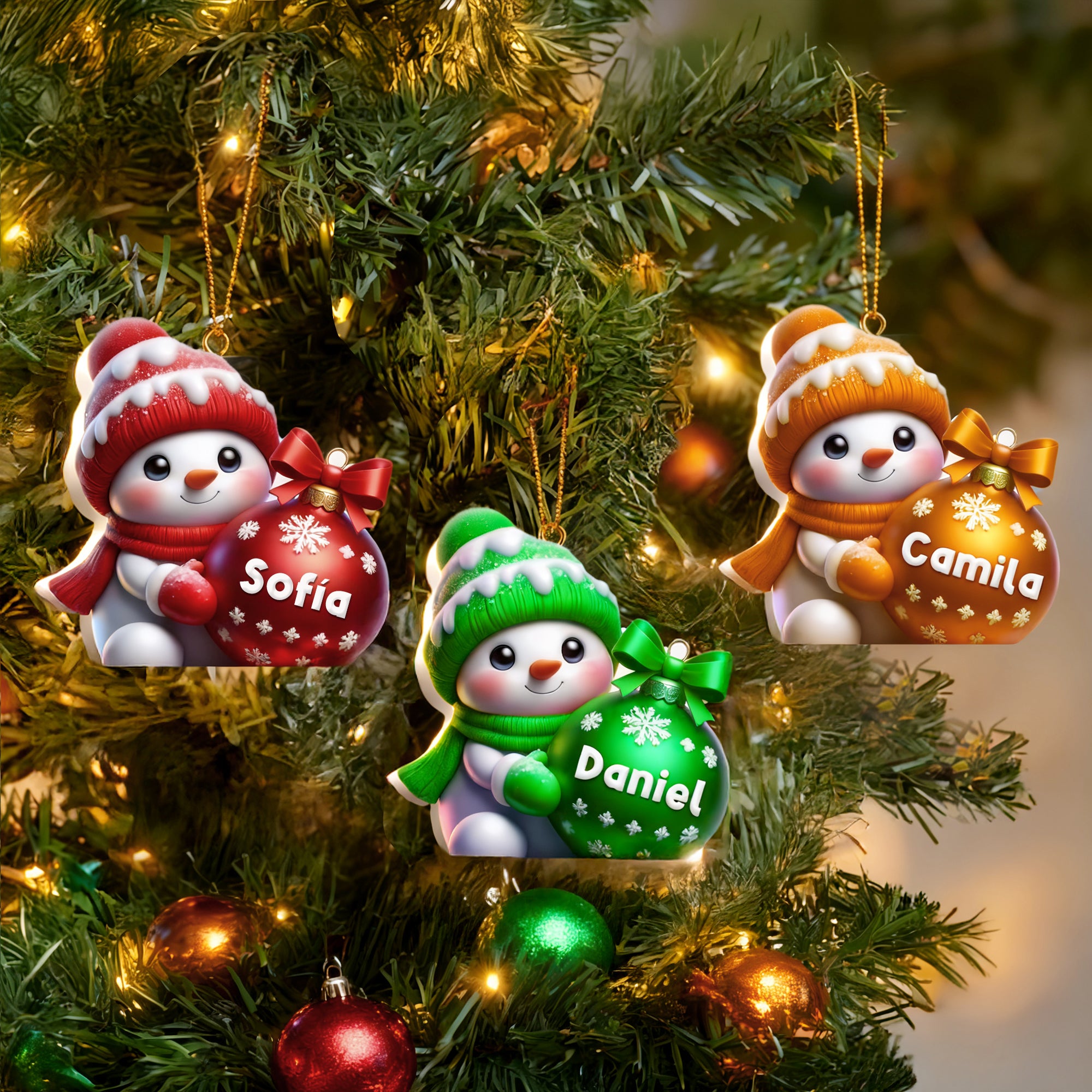 Adorno colgante navideño personalizado de muñeco de nieve multicolor con nombre decoración para árbol de Navidad y hogar regalo para amigos y familia