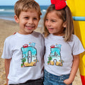 Personalizado Multicolor Verano Inicial 100% Algodón Niños Camiseta con Nombre Vacaciones en la Playa Aniversario Cumpleaños Regalo para Niños Niñas
