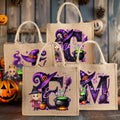 Personalizada Halloween Sombrero de Bruja Inicial Caricatura Personaje Grande Bolsa de Yute con Nombre Viaje Halloween Viaje Cumpleaños Regalo para Mujeres Niños