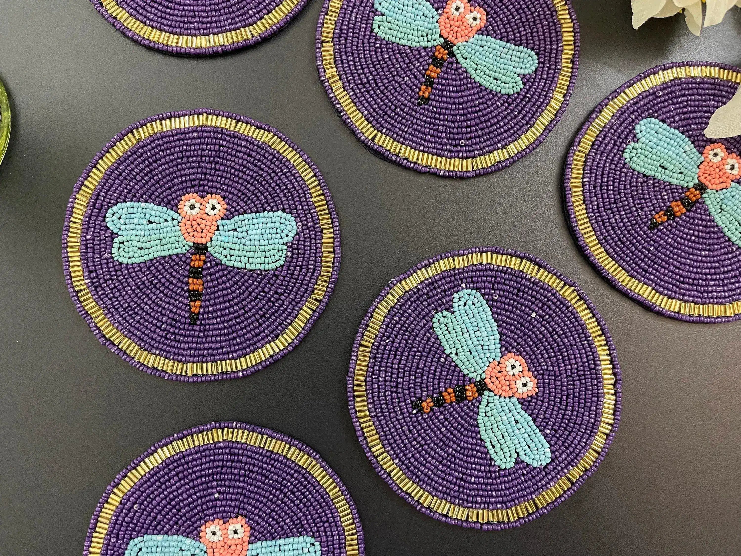 Baby Dragonfly Beaded Drink Coaster set of 6