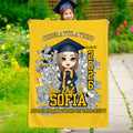 Felicidades personalizadas You Did It Cartoon Character Sequin Soft Throw Blanket with Name and School Graduation Birthday Gift for Graduates