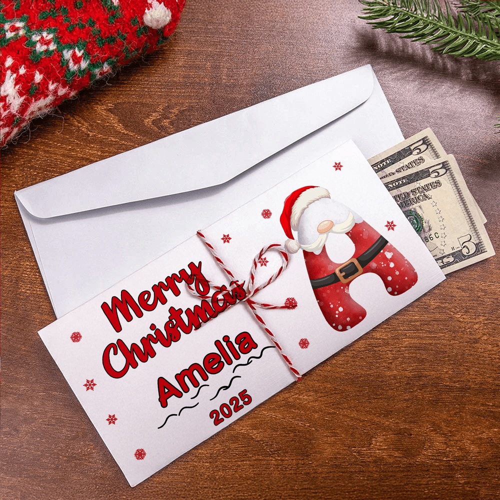 Personalizada Santa Claus inicial de la tarjeta de cartera con el nombre y el sobre de Navidad Fiesta de Regalo para la Familia Amigo
