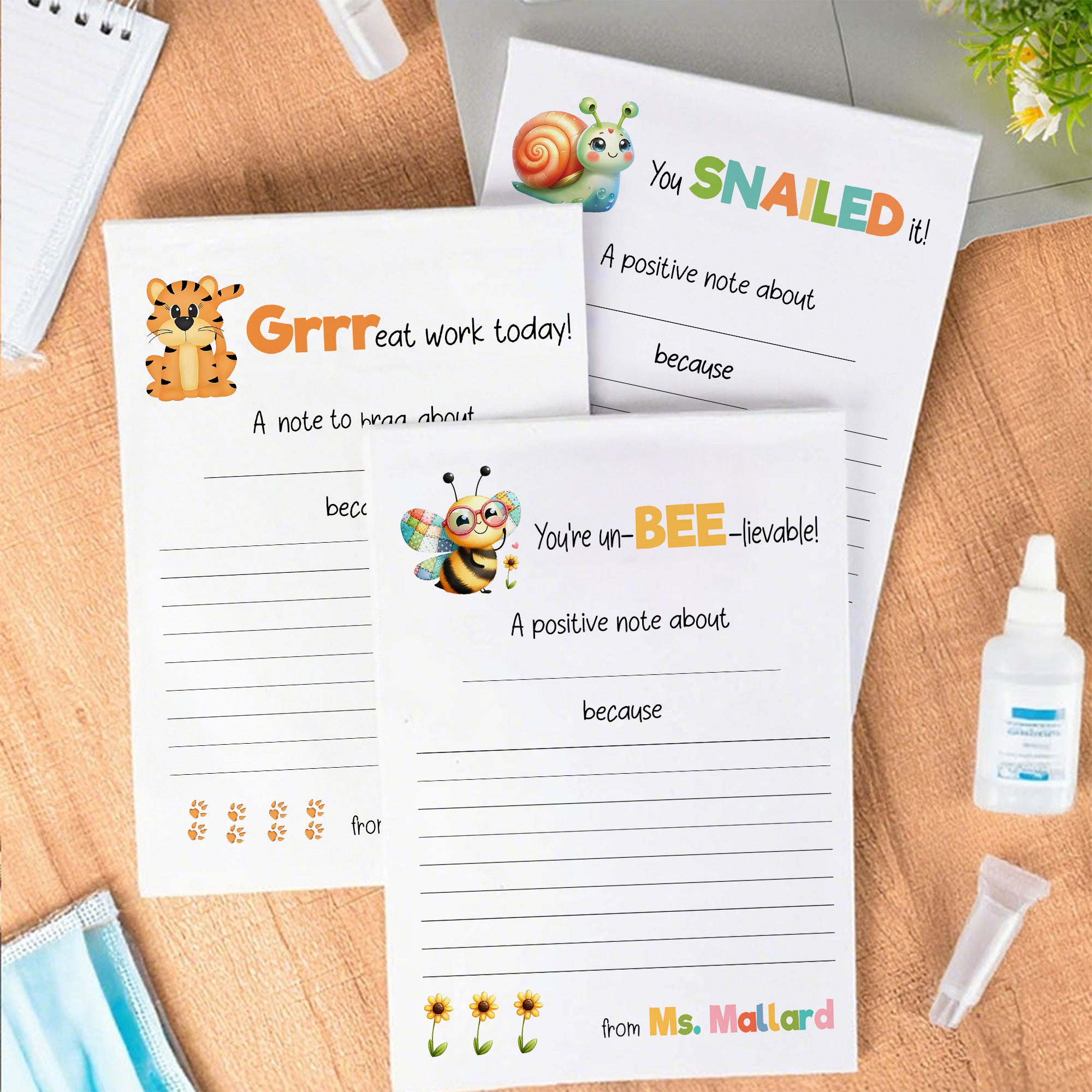Bloc de notas personalizado Tiger Snail Bee con 40/80 páginas y texto Regalo de agradecimiento para profesores en el Día de la Vuelta al Cole