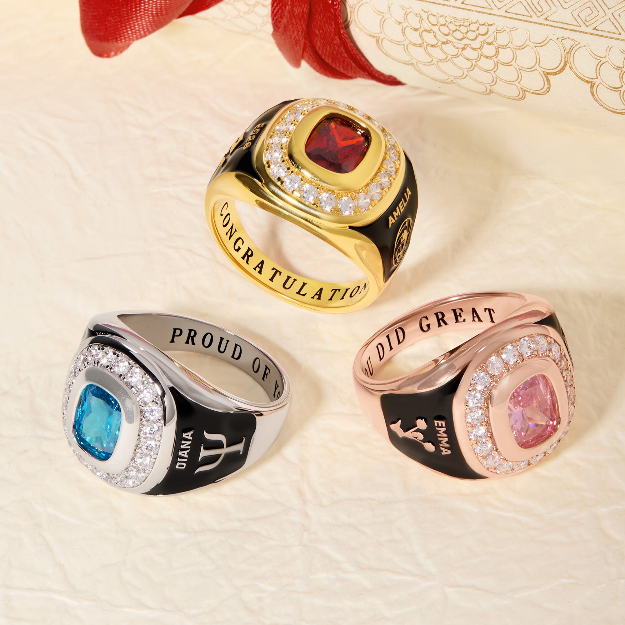 Personalizada Piedra de nacimiento Zodiaco Mascota de plata esterlina Signet Anillo con texto grabado Aniversario Regalo de graduación para la escuela secundaria Universidad Graduados