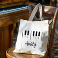 Teclas de piano personalizadas Bolsa de lona grande y duradera con nombre Día del profesor Agradecimiento Regalo de cumpleaños para el profesor amante de la música