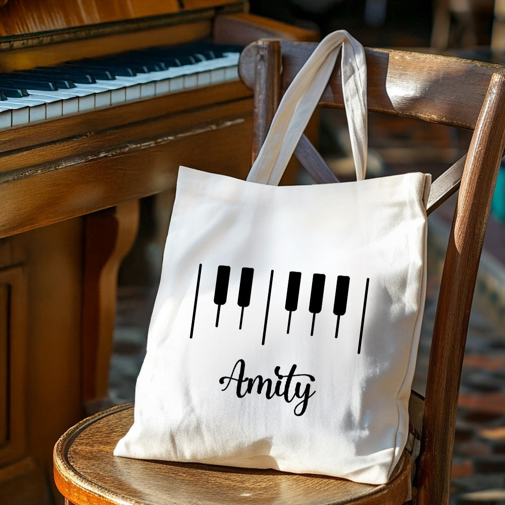Teclas de piano personalizadas Bolsa de lona grande y duradera con nombre Día del profesor Agradecimiento Regalo de cumpleaños para el profesor amante de la música