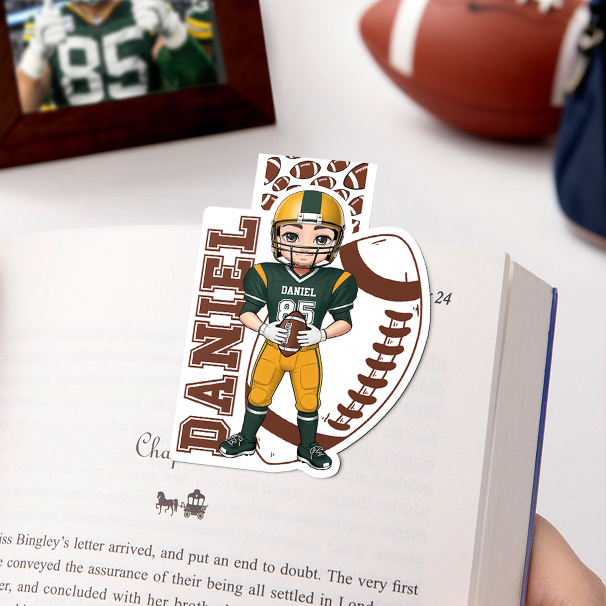 Personalizado Fútbol Cartoon Character Irregular Marcapáginas magnético Clip con nombre y número Cumpleaños Regalo de Navidad para los amantes del fútbol Los ratones de biblioteca