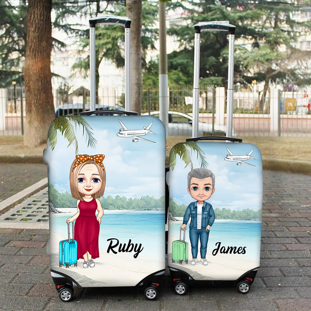 Funda protectora personalizada con nombre de personaje de playa de dibujos animados para maletas de 18-32 pulgadas con cremallera oculta Accesorios de viaje Regalo para la familia