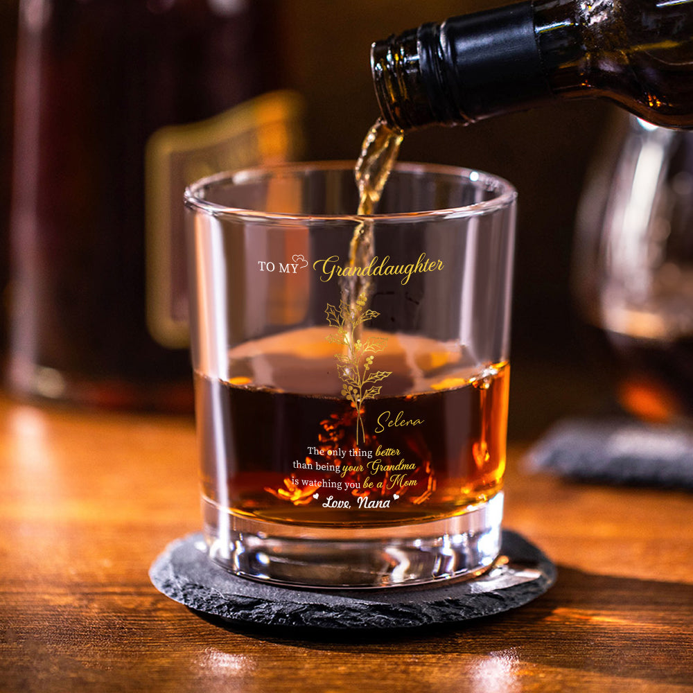 Flor de Nacimiento Personalizada Vaso de Whisky de 10 oz con Nombre y Posavasos de Pizarra Día del Padre Recién Nacido Regalo de Cumpleaños para Nuevo Papá Niños