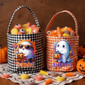 Personalizado lindo sombrero mágico calabaza fantasma a cuadros cubo de caramelos con el nombre de Halloween regalo de la fiesta para los niños