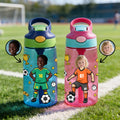 Botella de agua personalizada de 475 ml con personaje animado de fútbol foto de cara y nombre regalo de cumpleaños y vuelta al cole para niños y niñas