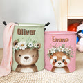 Personalizado lindo animal de dibujos animados de flores a prueba de agua cesto de la ropa con el nombre de cumpleaños de Navidad de regalo para los niños