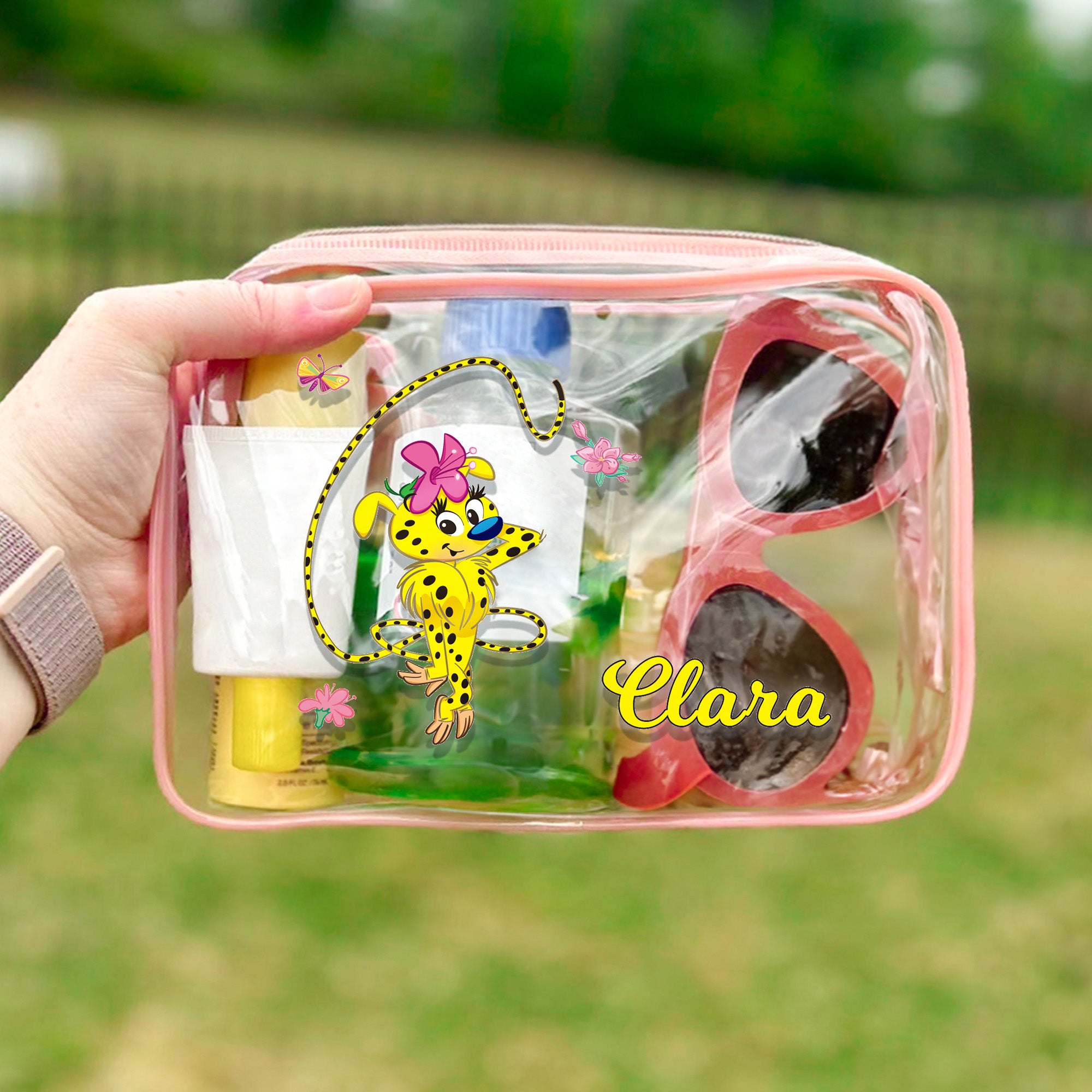 Personalizado lindo Marsupilami de cola larga Flor Bolsa de cosméticos de uso diario Cumpleaños Regalo de Navidad para ella | Callie × Marsupilami ®