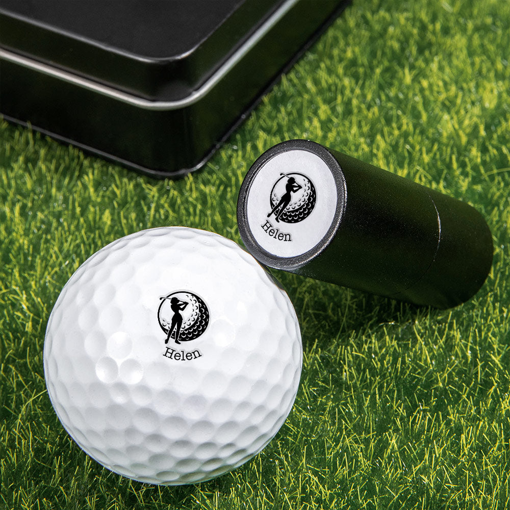 Sello personalizado para bola de golf con nombre y caja metálica de almacenamiento Accesorio de golf Regalo deportivo de cumpleaños para mujeres aficionadas al golf
