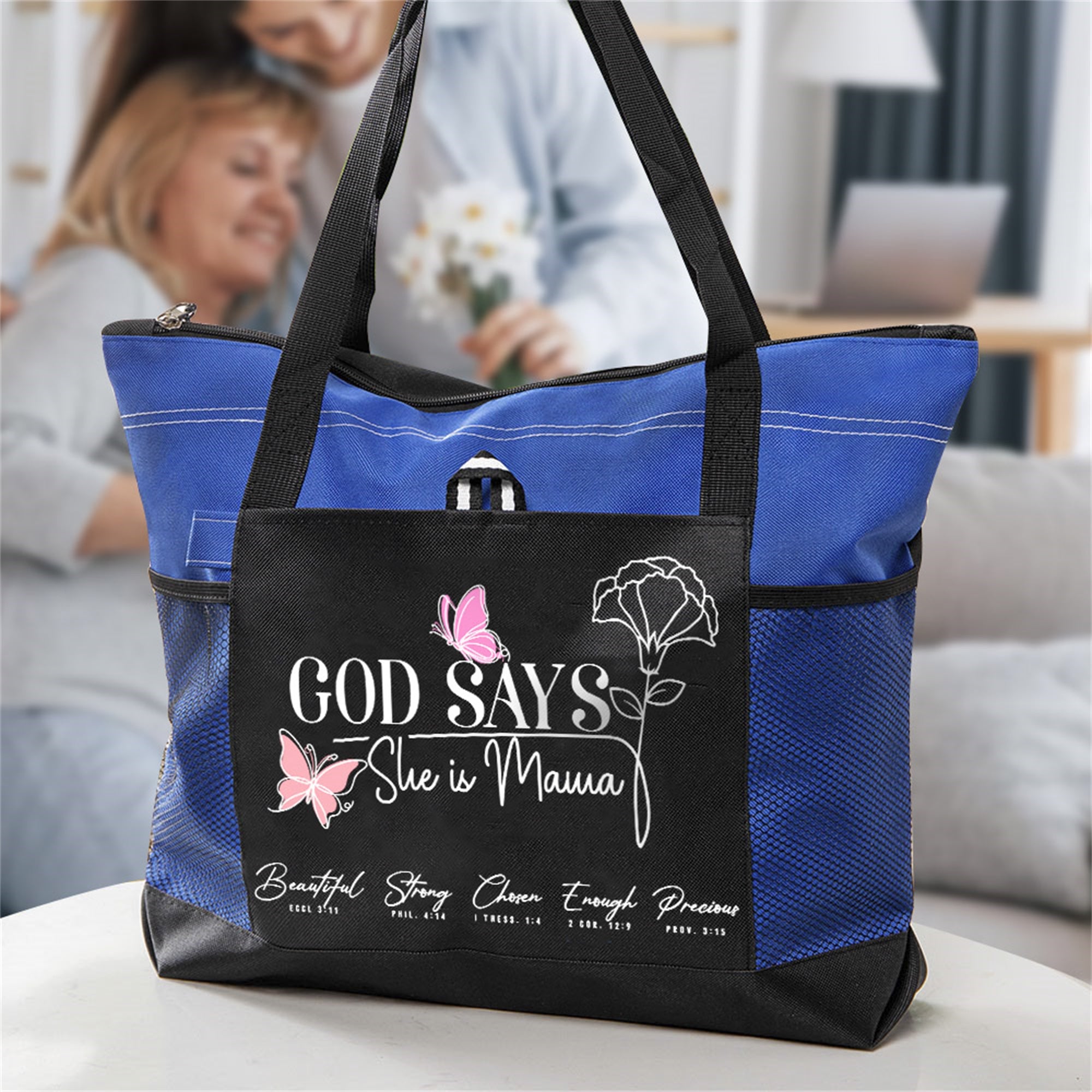 Personalizado Dios dice que ella es Bolsa de viaje con flor de nacimiento Esenciales de viaje Cumpleaños Aniversario Regalo para mujer