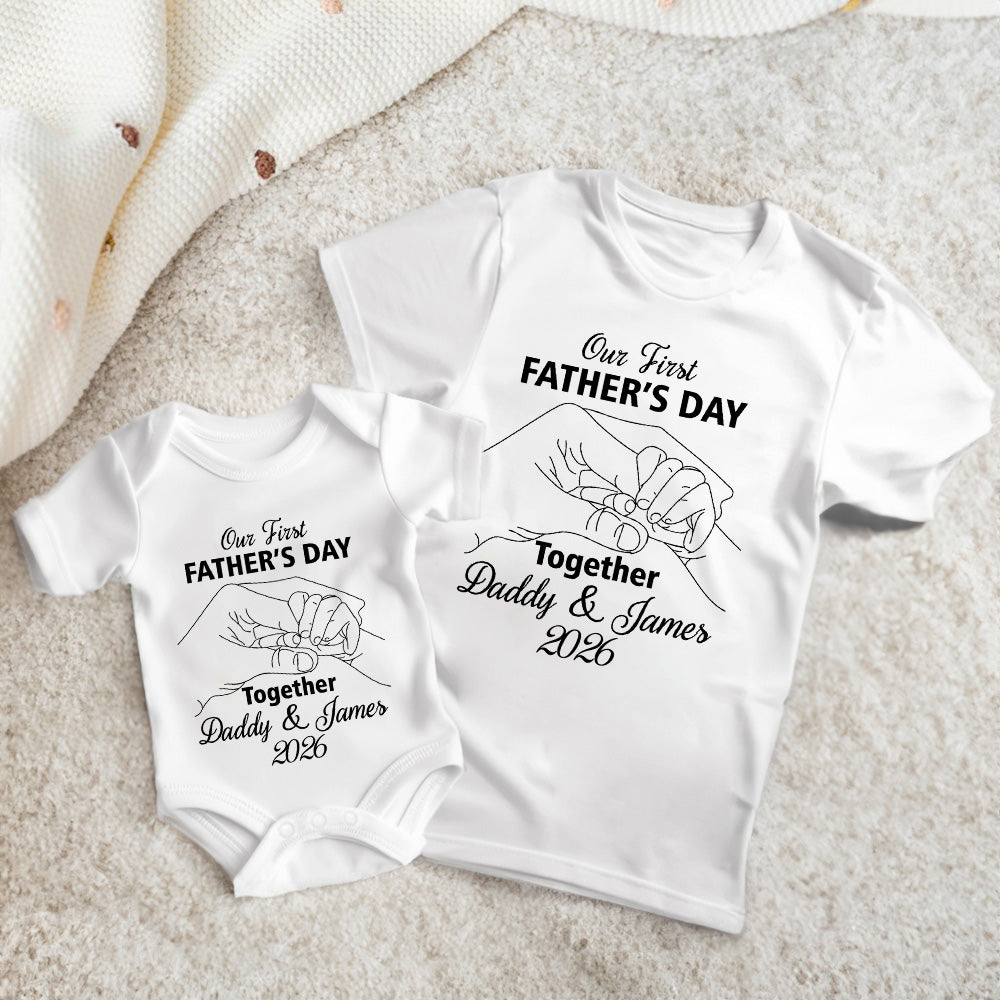 Personalizado Nuestro Primer Día del Padre Juntos de la Mano 100% Algodón Camiseta body para bebé con nombre y fecha Regalo del Día del Padre para papá recién nacido