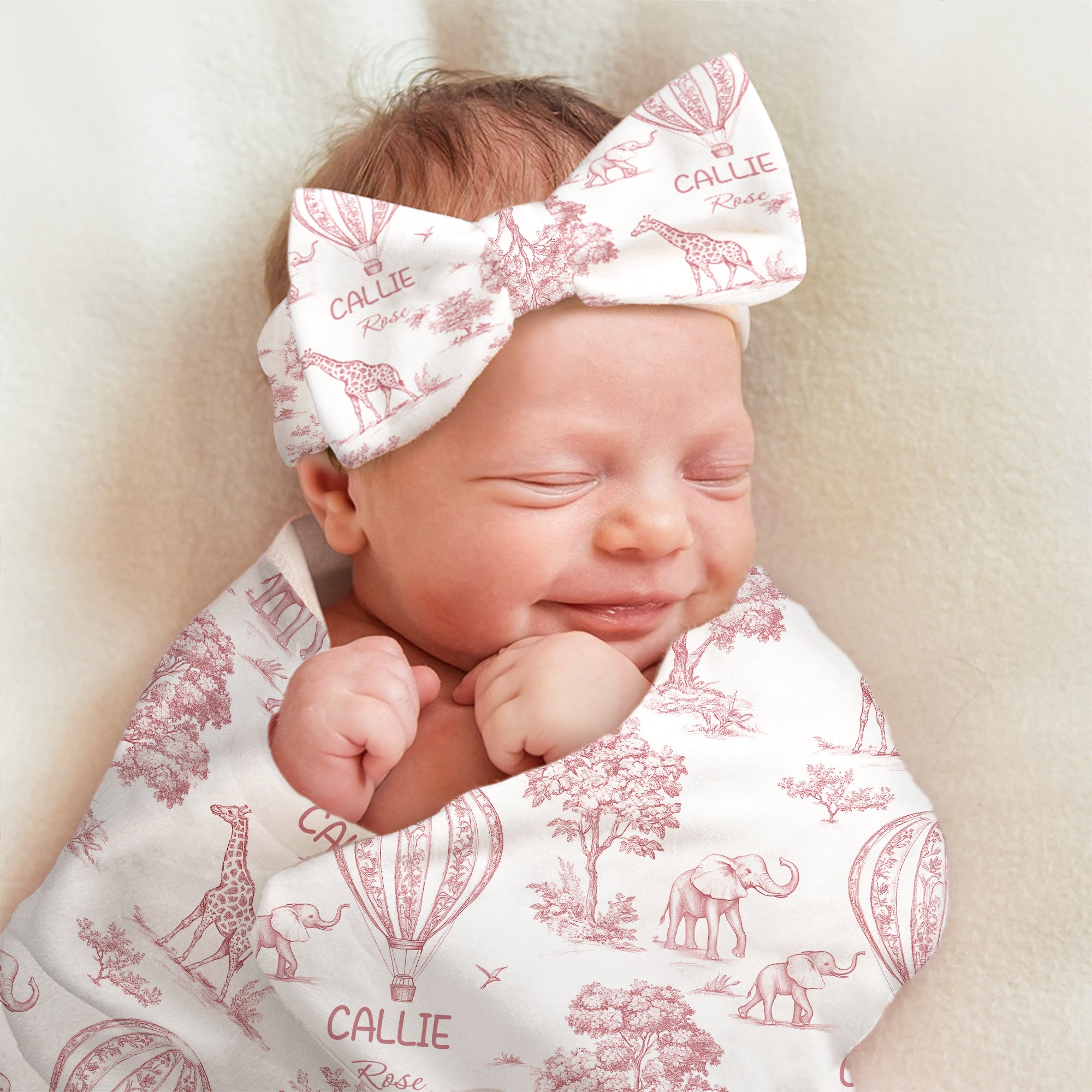 Personalizado Bosque Animal Swaddle Manta Sombrero Diadema Set con Nombre Baby Shower Fotografía Regalo para Bebé Recién Nacido