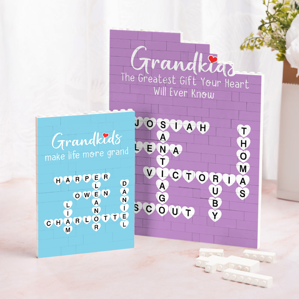 Personalizado Grandkids Make Life More Grand Crucigrama Scrabble Rompecabezas de construcción de ladrillo con nombres Día de la Madre Housewarming Regalo para la abuela mamá