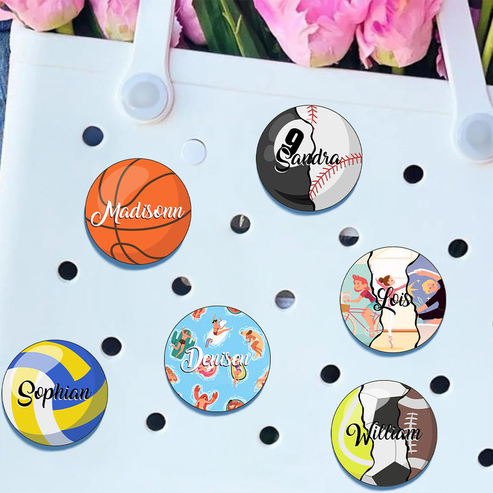 Personalizado Softbol Bádminton Baloncesto Deportes Bolsa de acrílico Charm Accesorios para Bogg con Nombre Juego Regalo de cumpleaños para los amantes de la pelota de deportes