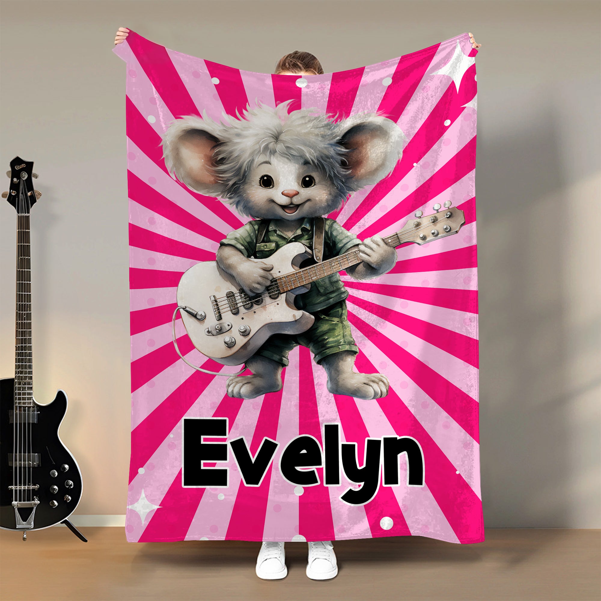 Manta suave personalizada con nombre de animal de rock para decoración del hogar Regalo de cumpleaños para amantes de la música rock