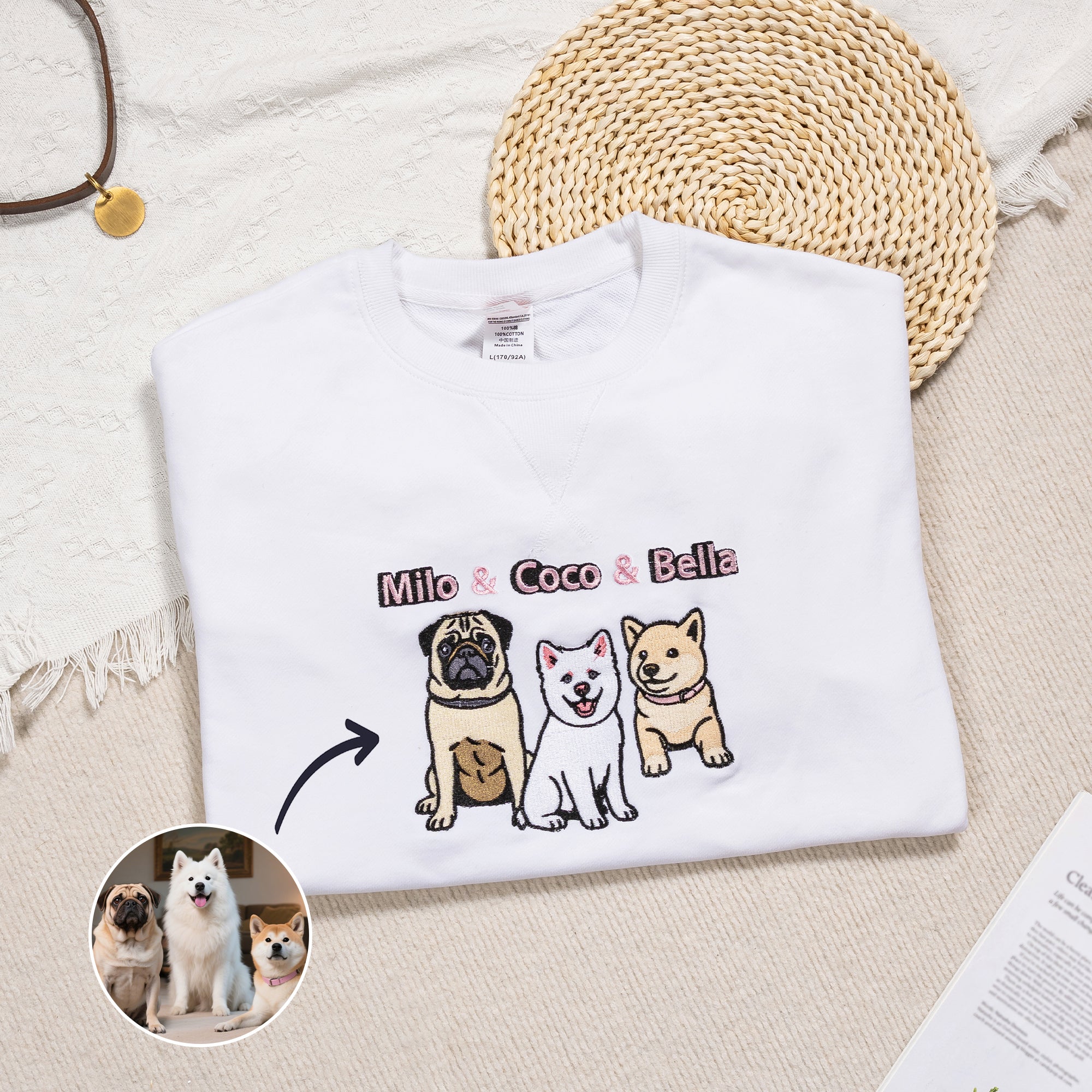 Personalizado bordado perro gato mascota retrato foto camiseta sudadera con capucha con nombre cumpleaños vacaciones regalo para los amantes de los dueños de mascotas
