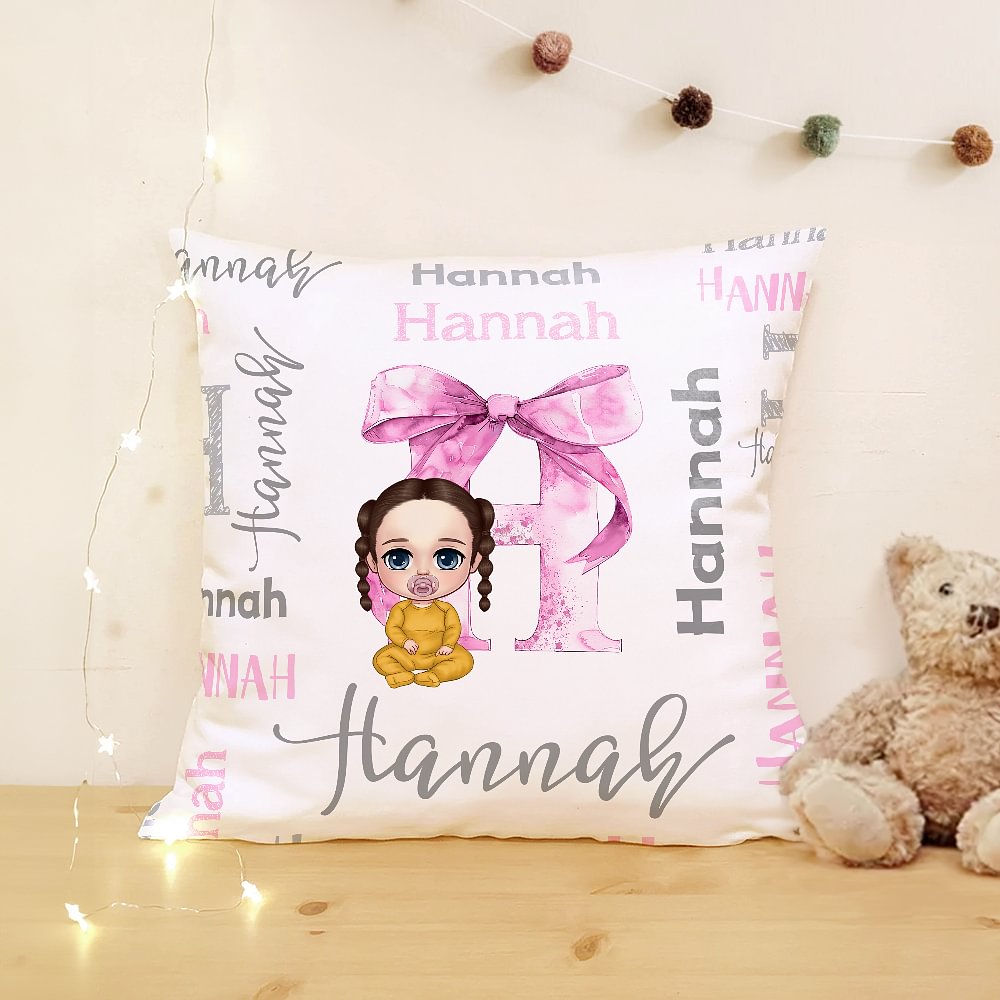 Personalizado lindo dibujo animado bebé arco inicial suave almohada funda con nombre decoración del hogar Baby Shower regalo para recién nacido nueva mamá