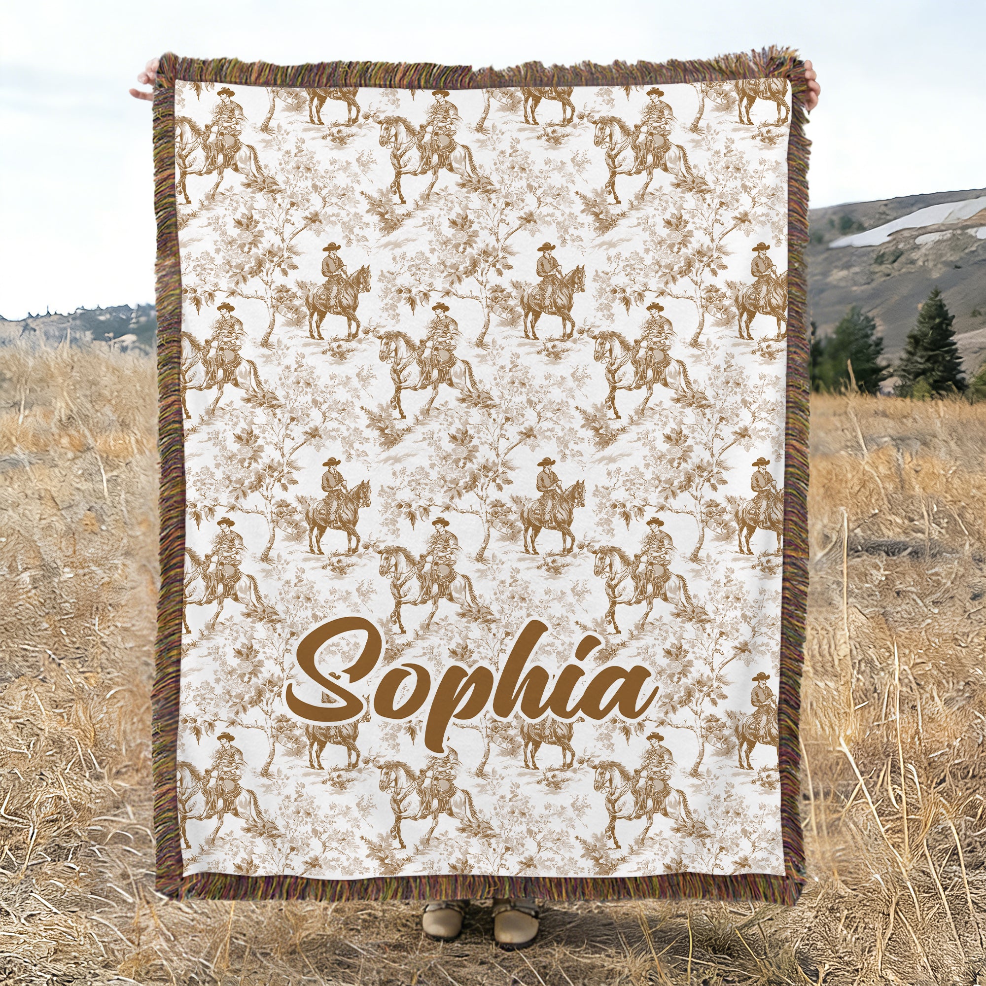 Personalizado Retro estilo vaquero occidental borla suave manta con nombre Decoración para el hogar Cumpleaños Aniversario Regalo para las mujeres amantes del vaquero