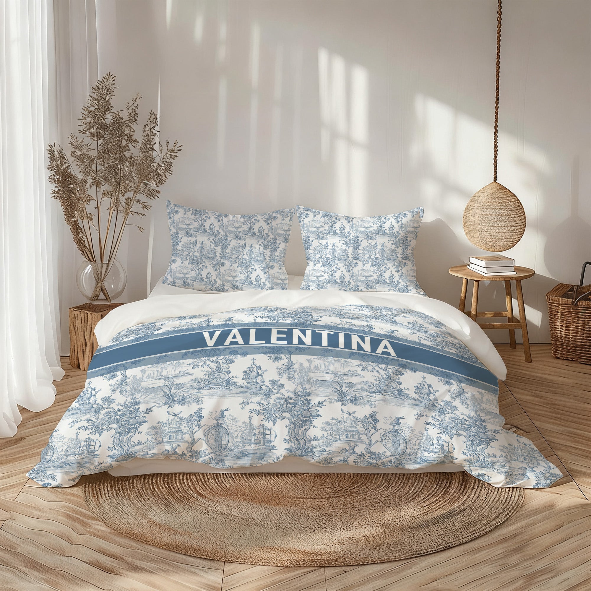 Toile De Jouy Suave Funda Nórdica Personalizada y 2 Fundas de Almohada Juego de Ropa de Cama con Letra y Nombre Decoración del Hogar Regalo de Cumpleaños para la Familia