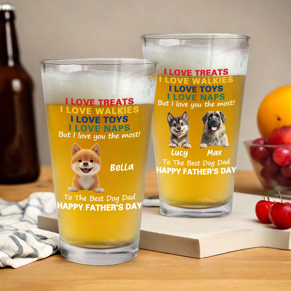Vaso de Cerveza Personalizado The Best Dog Dad 3D Cartoon Dog 16 oz con 1-4 Nombres Feliz Regalo del Día del Padre para Papá Perro Amante de la Cerveza