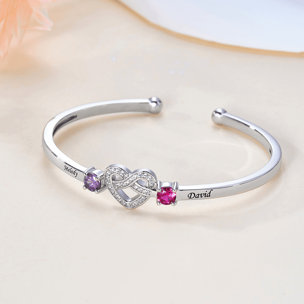 Personalizado nudo de amor circón Birthstones pulsera con nombre grabado cumpleaños aniversario San Valentín Día de regalo para las mujeres