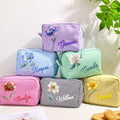 Personalizada Pintura al Óleo Retro Piedra Preciosa Flor de Nacimiento Gran Capacidad Bolsa de Rayas para Maquillaje con Nombre Esenciales de Viaje Regalo de Cumpleaños de Novia para Mujer