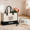 Personalizado Mamá Lazo Flor Grande Bolsa Tote Bolsa de Maquillaje Portátil con Nombre Cumpleaños Día de la Madre Regalo para Mamá Abuela Familia