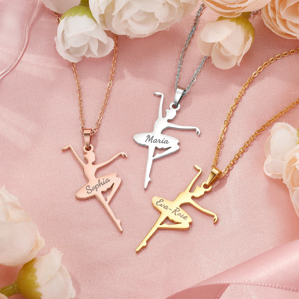 Personalizado Dainty Ballerina Girl Collar Mujeres Joyería con nombre grabado Aniversario Cumpleaños Regalo para bailarina