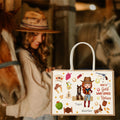 Personalizada Vaquera Caballo Elemento Bolsa de yute duradera con nombre Gran capacidad Accesorios de viaje Regalo de cumpleaños para mujeres Amantes de los caballos