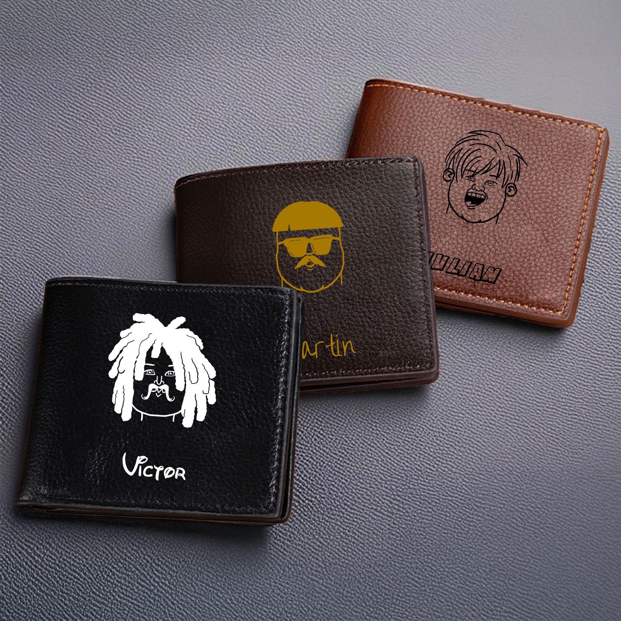 Personalizada estilo cómic personaje plegable de cuero de la PU Billetera con nombre Aniversario Cumpleaños Regalo de Navidad para el hombre