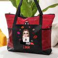 Bolsa de asas grande con nombre y bolsillo de malla con diseño de pintalabios personalizado de dibujos animados de moda para chica Regalo de cumpleaños esencial para mujer
