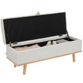 Linen Storage Ottoman Bench, Foot Rest with Lift-Up Lid and Wood Legs, End of Bed Bench, 46.5" x 16.5" x 17.7", Cream White