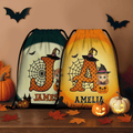 Personalizada Caricatura de Bruja Calabaza Bolsa Mochila con Cordón Portátil con Nombre e Inicial Uso Diario Cumpleaños Fiesta de Halloween Regalo para Niños