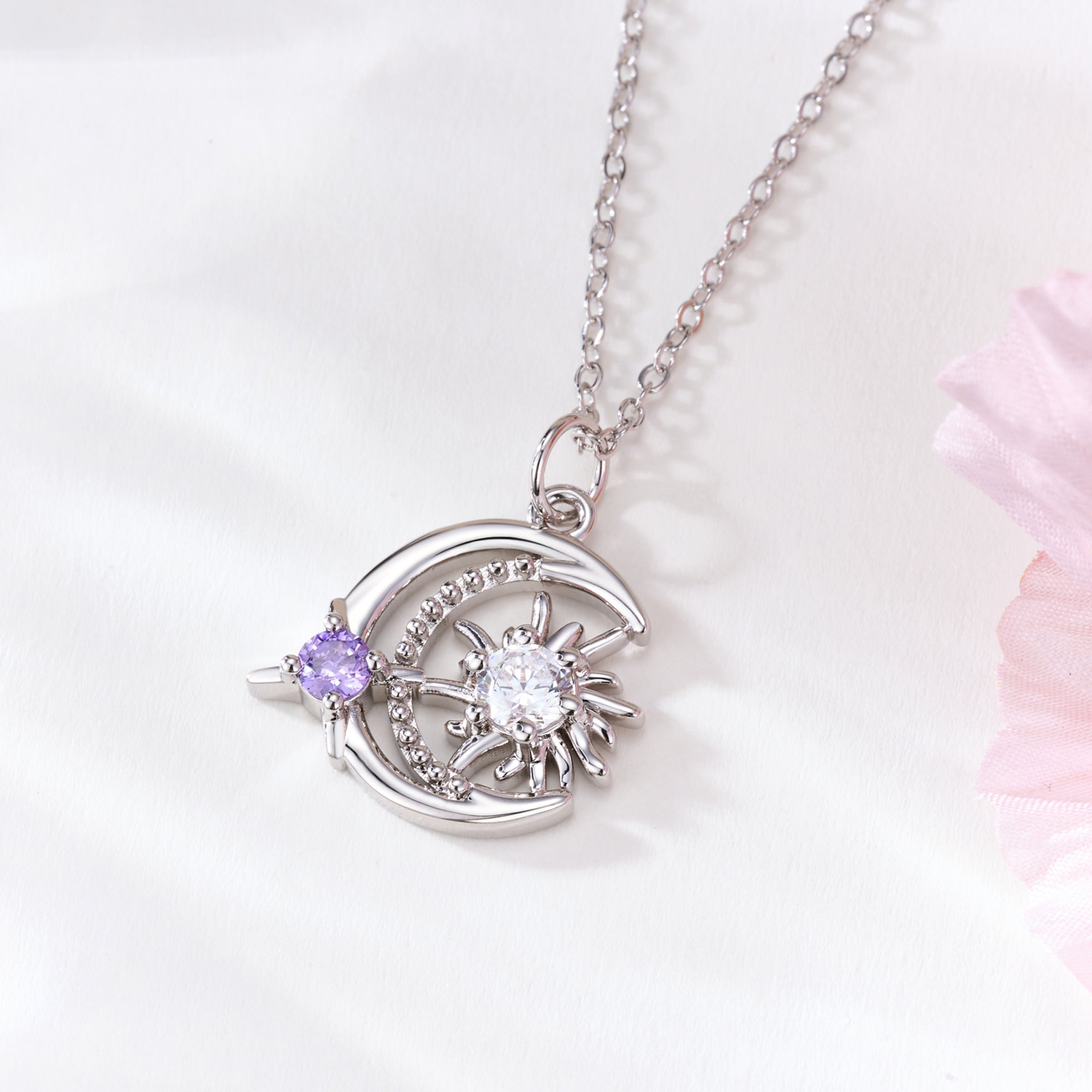 Collar Personalizado Sol y Luna con Piedra de Nacimiento Joyería Celestial Regalo de Cumpleaños Día de la Madre para Mamá Mujer
