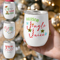 Sombrero de Santa Claus personalizado con tema navideño de bastones de caramelo Vaso de vino isotérmico de 12 oz con labio y nombre Decoración del hogar Regalo navideño para un amigo de la familia
