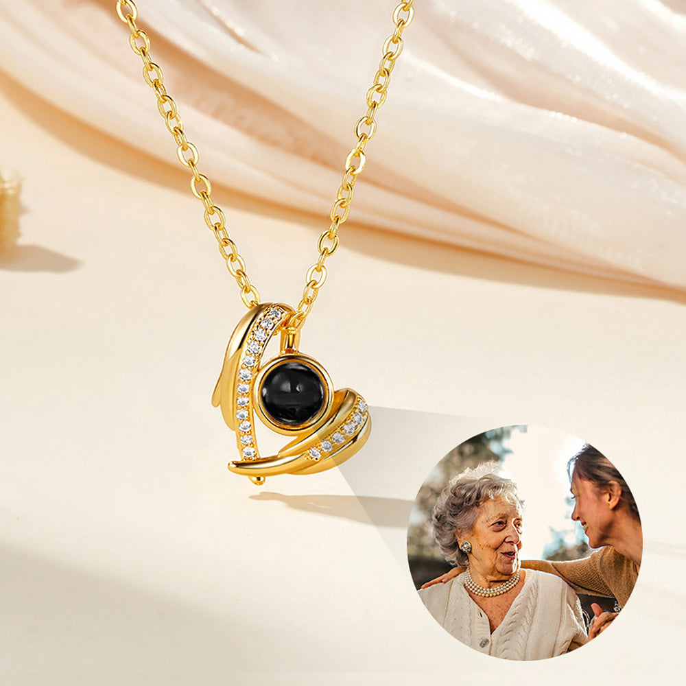 Personalizada Zircon Angel Wing Foto Proyección Collar Dainty Joyería Aniversario Cumpleaños Memorial Gift for Women