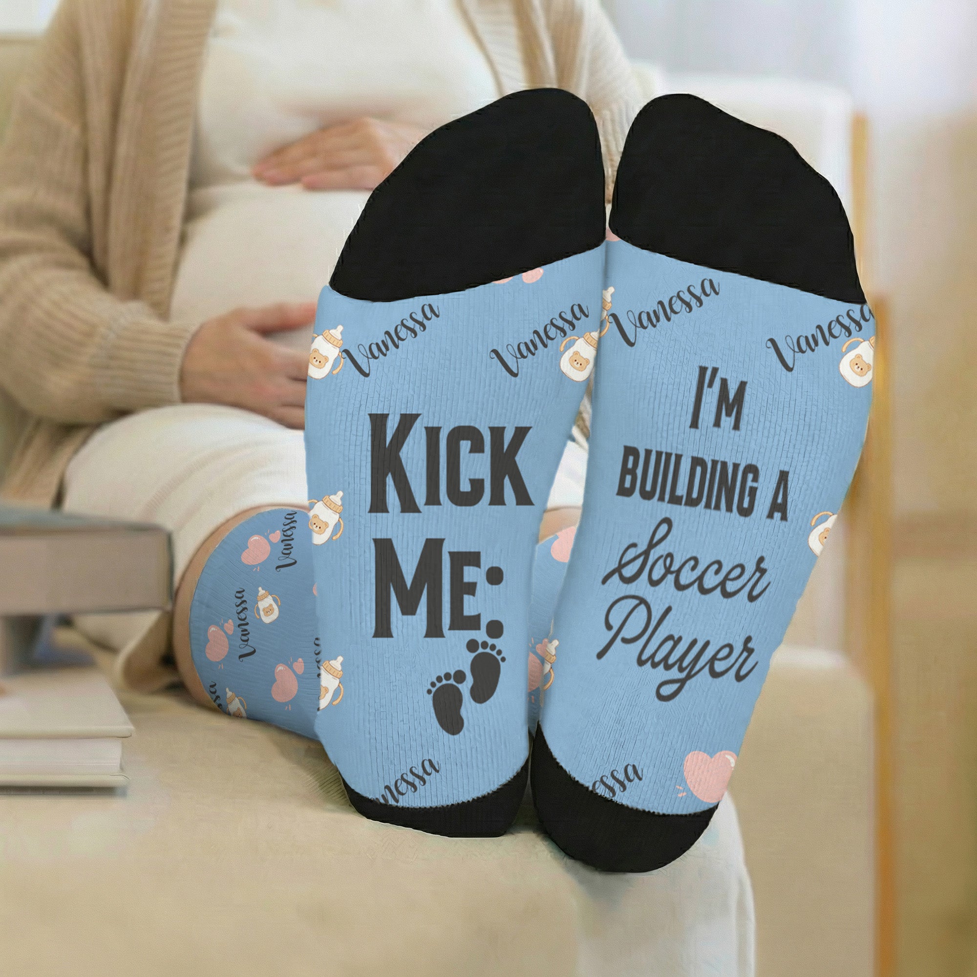 Calcetines personalizados con nombre y texto en forma de corazón de oso multicolor para el biberón Día de la Madre Embarazo Regalo para la nueva mamá Esposa Amiga