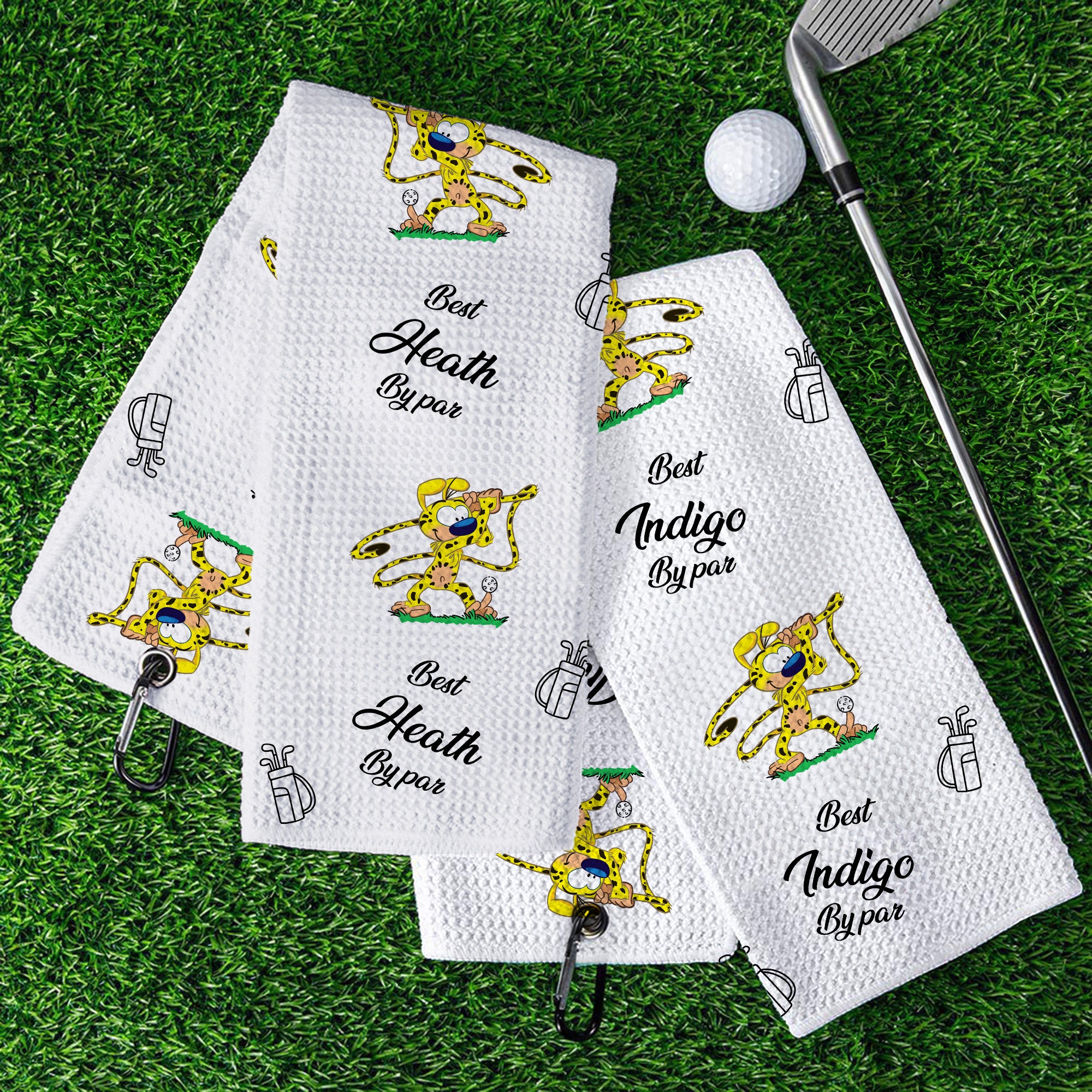 Toalla de Golf Absorbente Marsupilami Personalizada con Nombre y Clip para Colgar Regalo de Cumpleaños para los Amantes del Golf | Callie × Marsupilami